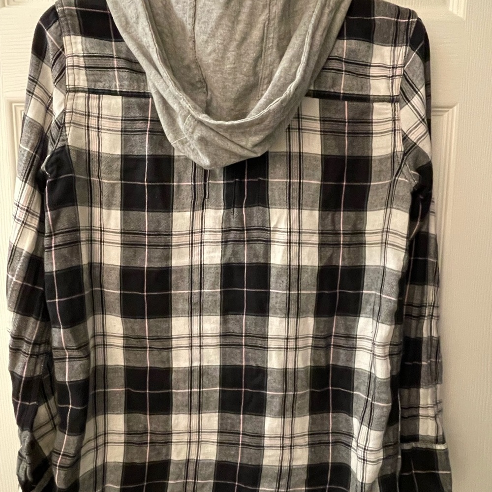 Hurley Cotton Hooded Flannel Long Sleeve Button Down Shirt Hoodie - Picture 3 of 8